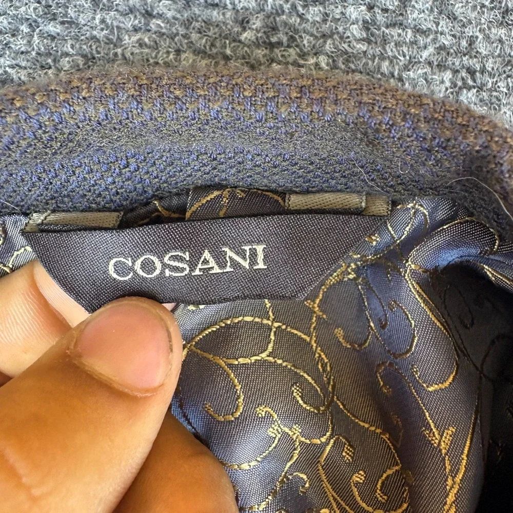Cosani Blazer Jacket Mens 38S Brown Wool Elbow Patches Single Breasted Formal